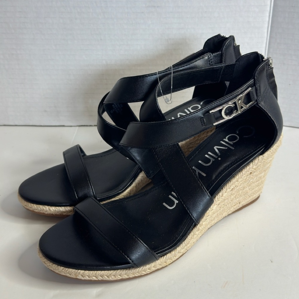 Calvin Klein Black Espadrille Wedge Sandals